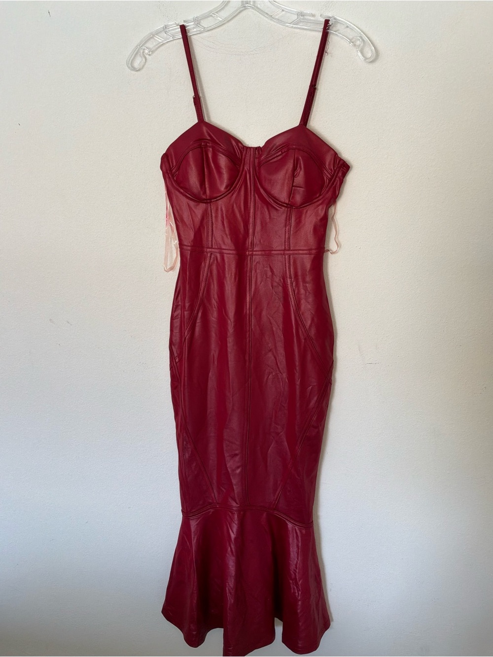 Shop17 Red Faux Leather Bodycon Mermaid Midi Dress | Women’s Small